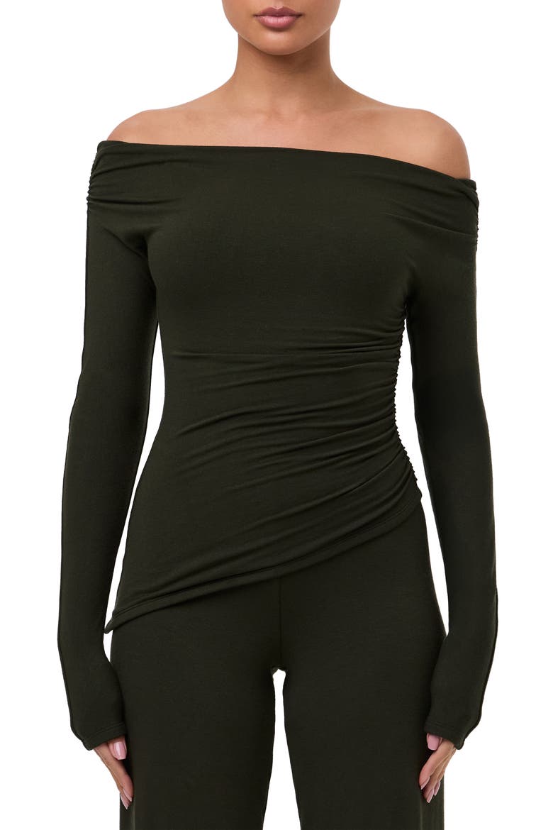 Off the Shoulder Ruched Top, Main, color, OLIVE
