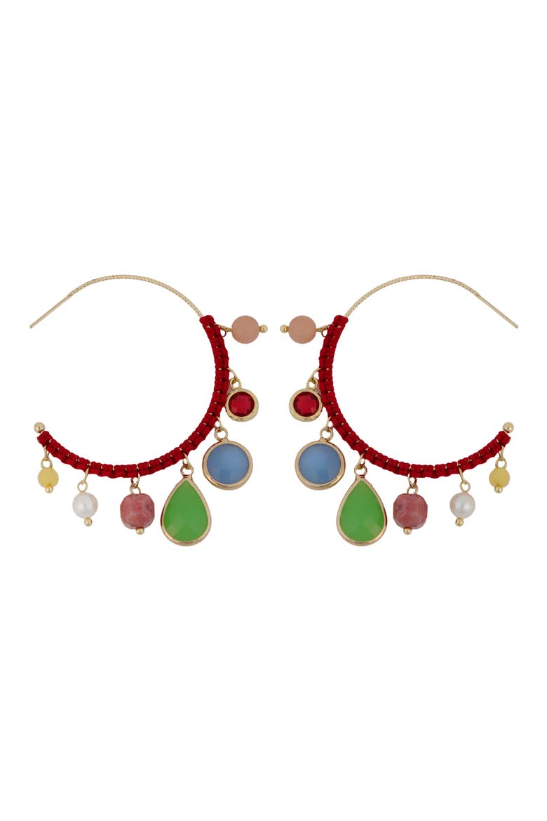Mutli Stone Hoop Earrings, Main, color, RED MULTI