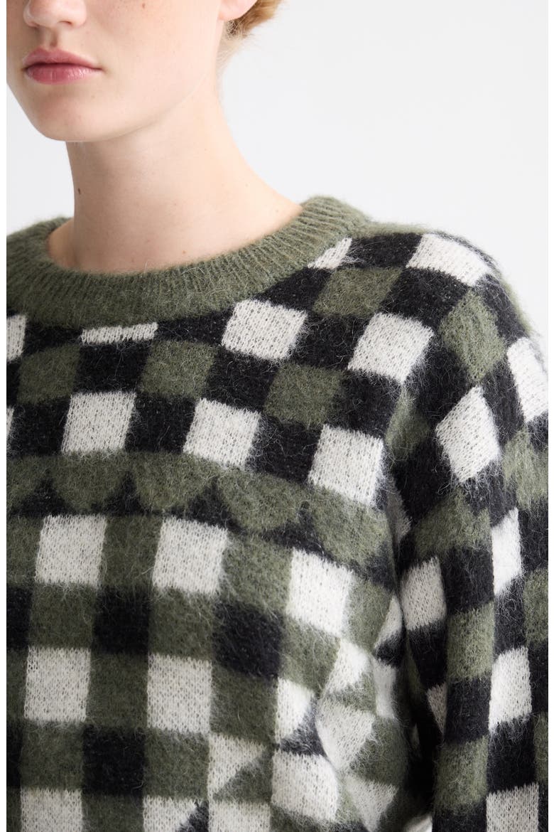 Geo Print Crewneck Sweater, Alternate, color, THYME