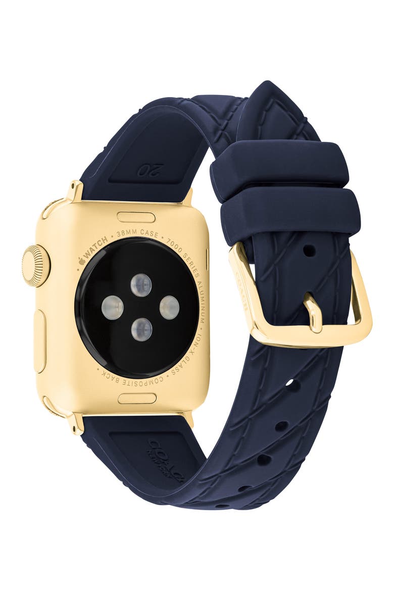 20mm Navy Quilted Silicone Apple Watch® Watchband, Alternate, color, NAVY