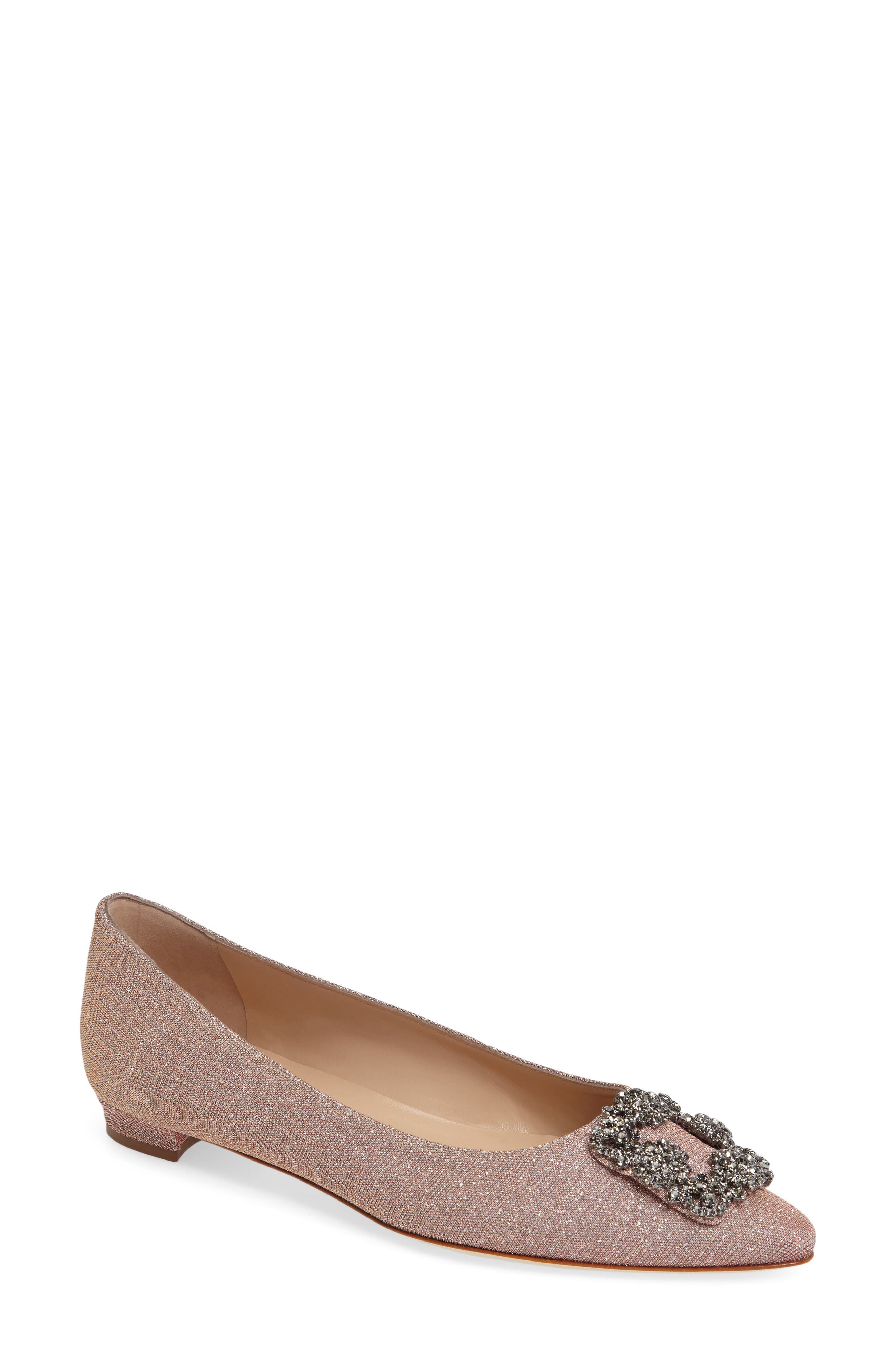 'Hangisi' Jeweled Pointy Toe Flat, Main, color, CHAMPAGNE FABRIC