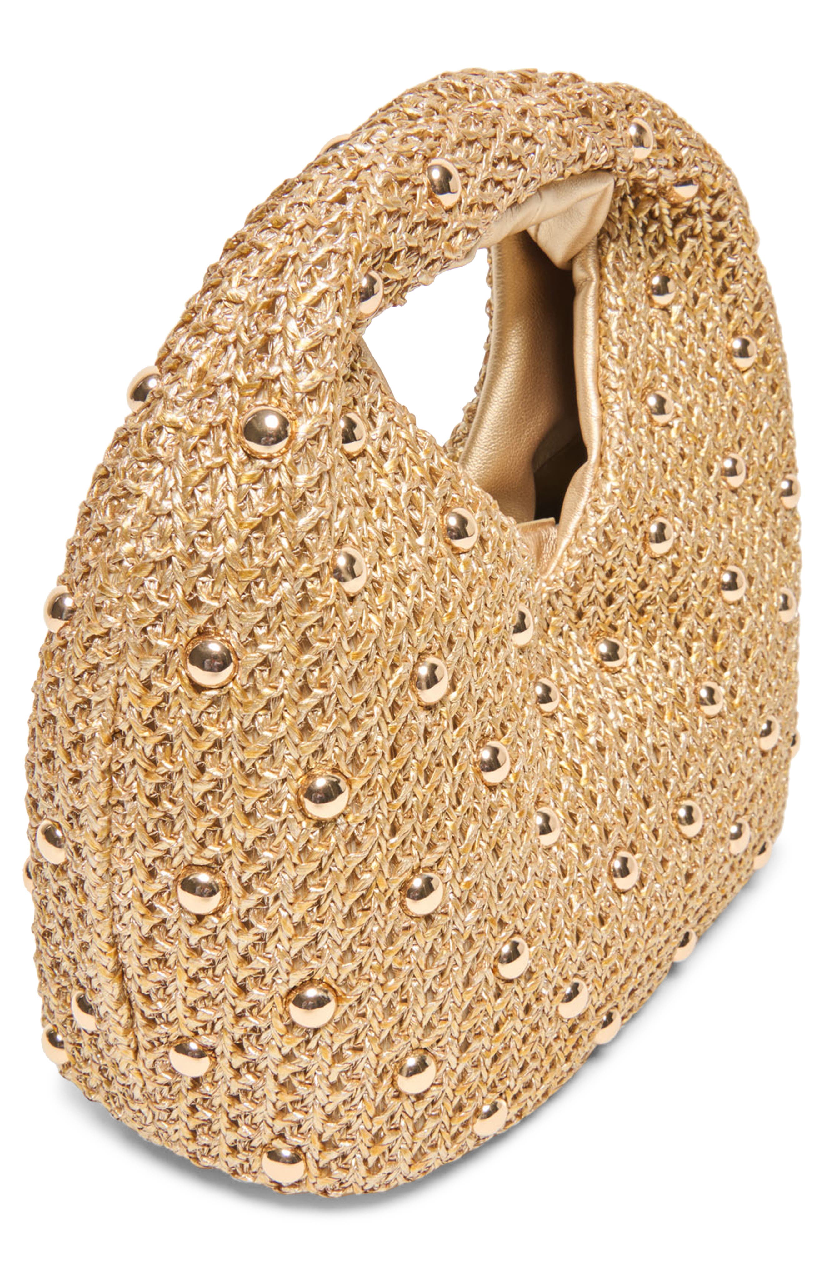 Dolce Vita Dahlia Studded Woven Raffia Handbag, Alternate, color, Gold