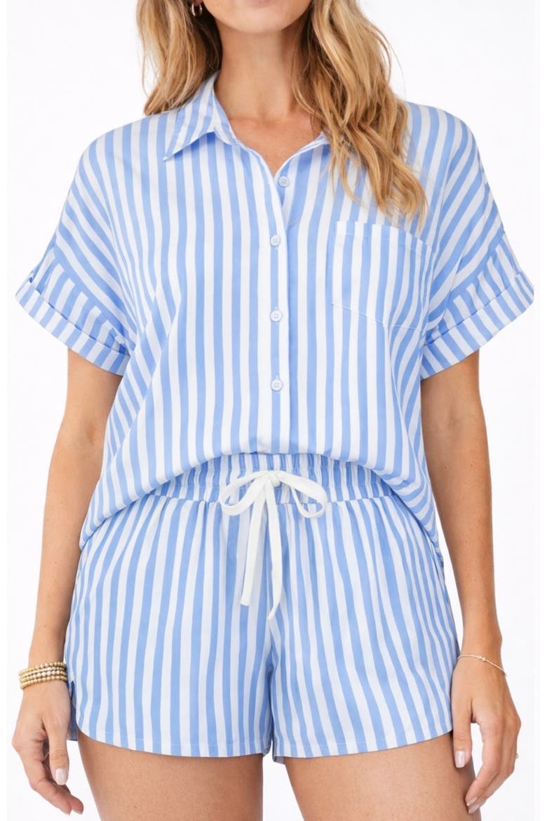 Chill Button Front Shirt, Main, color, Sea Stripe