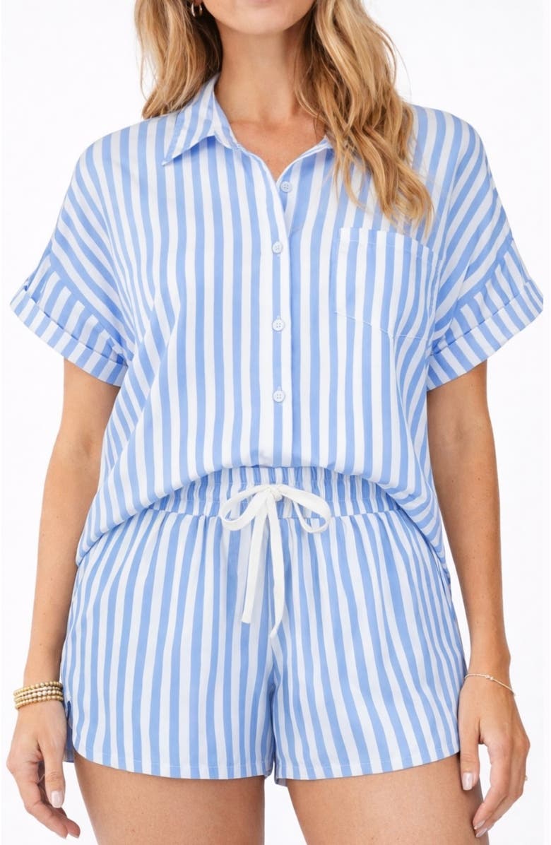 Bishop + Young Chill Button Front Shirt, Main, color, Sea Stripe