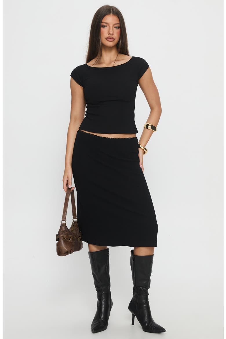 Baseline Stretch Recycled Cotton Rib Midi Skirt, Alternate, color, BLACK
