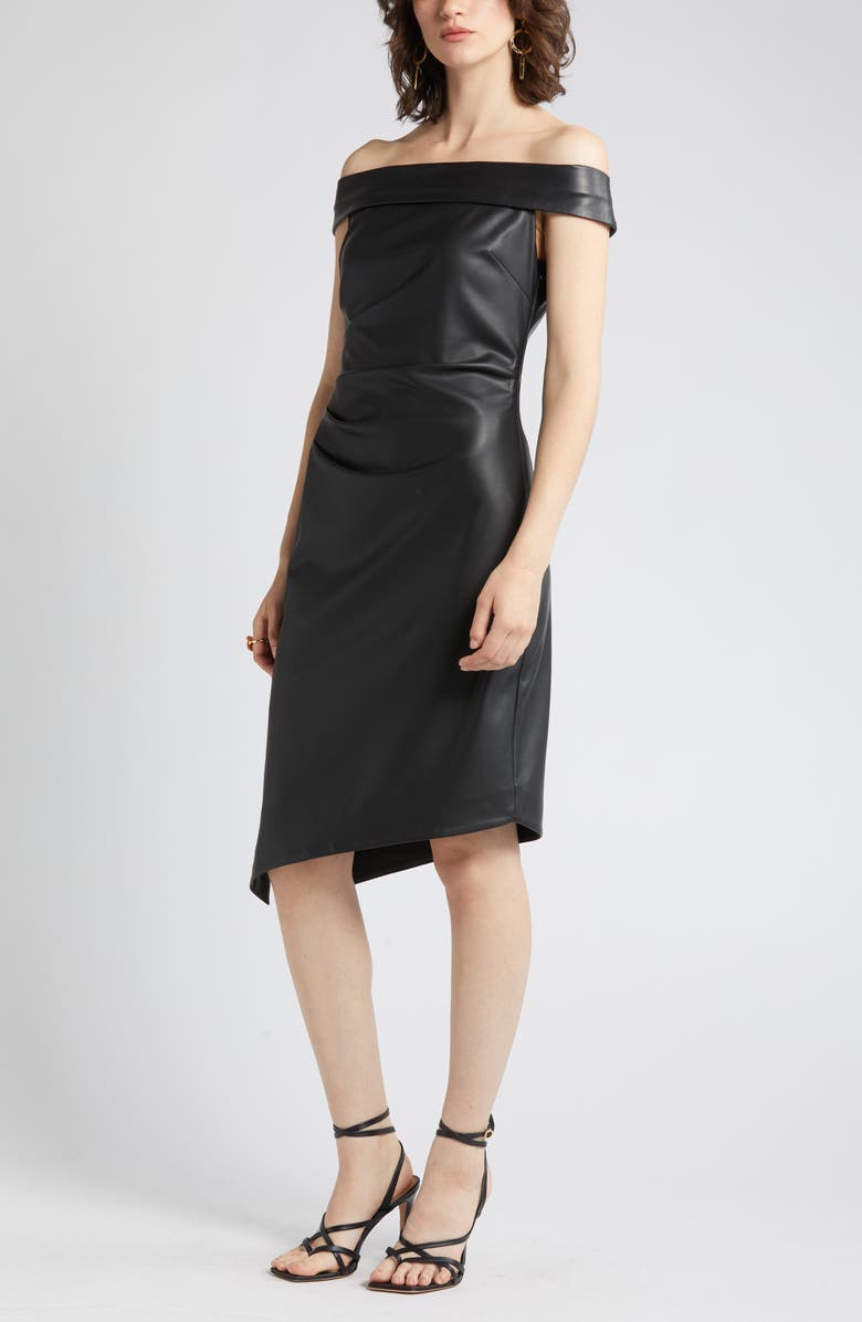 Milly Ally Off the Shoulder Faux Leather Sheath Dress, Alternate, color, 