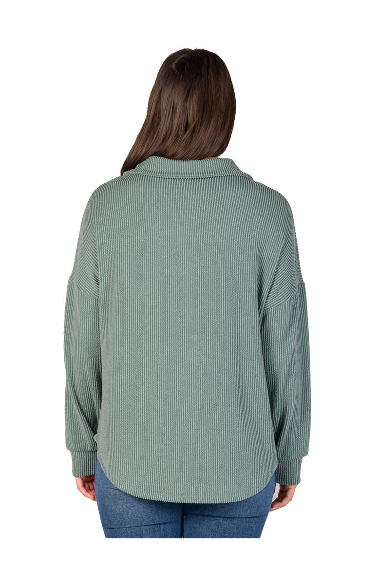 Ribbed Button Up Long Sleeve Collared Shirt Jacket, Alternate, color, Green