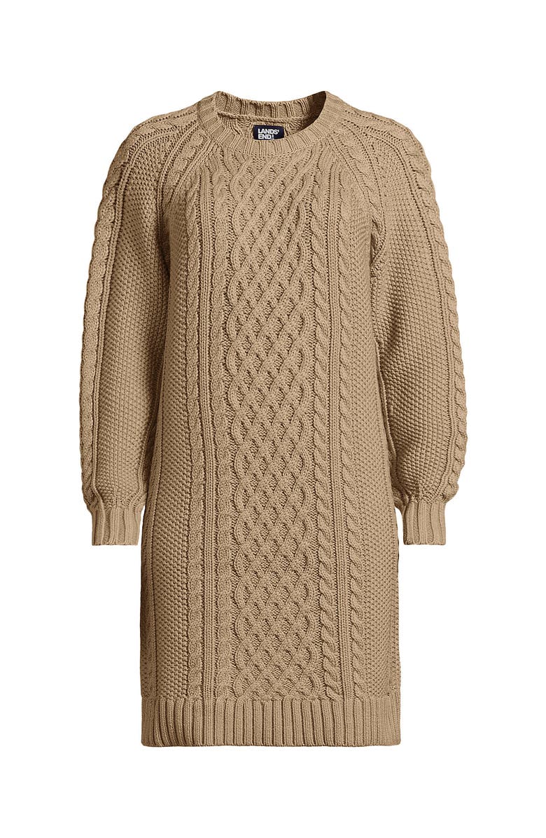 Lands' End Cotton Blend Cable Crew Neck Sweater Dress, Alternate, color, 