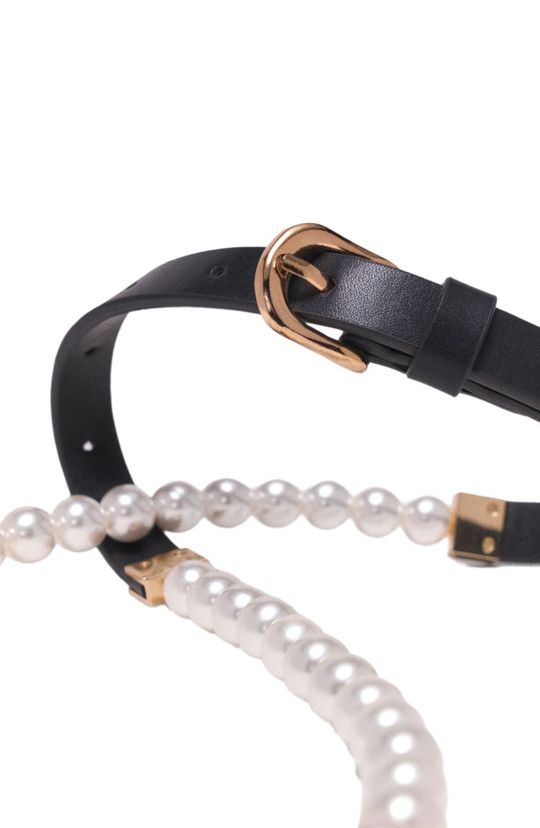 maje Mixed bead and leather belt, Alternate, color, Black