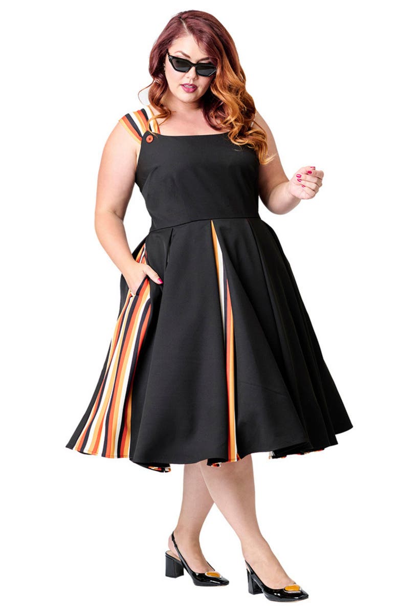 Unique Vintage Plus Size Square Neck Sleeveless Godet Swing Dress, Main, color, Black
