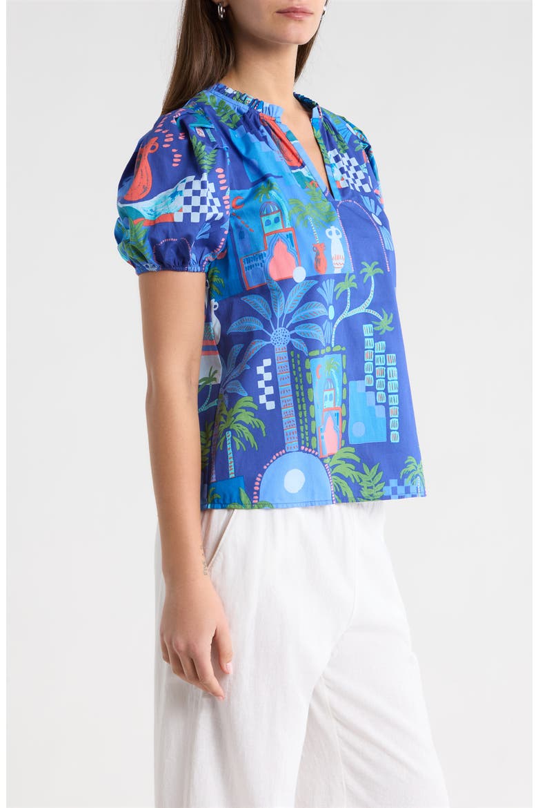 Punta Alta Berisa Split Neck Puff Sleeve Cotton Top, Alternate, color, COBALT-COMBO