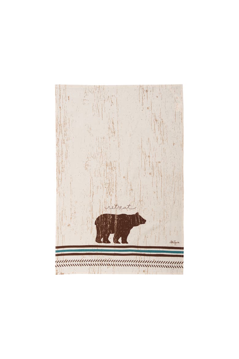 Striped Arrow Bear Printed Flour Sack Kitchen Towel, Main, color, White