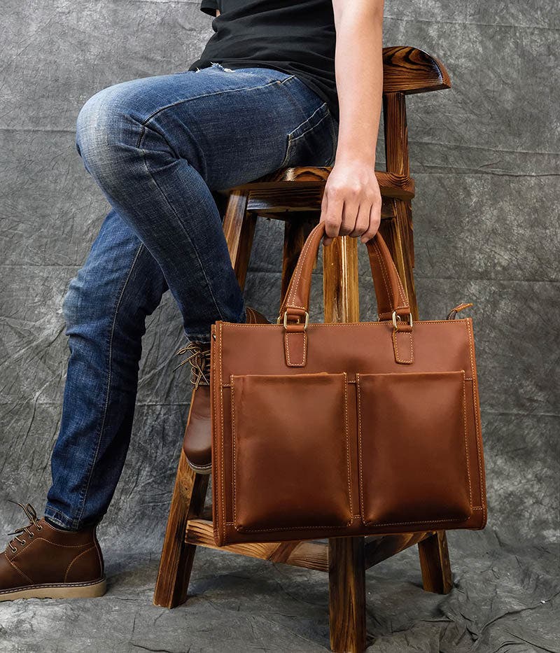 STEEL HORSE LEATHER The Dagmar Leather Briefcase | Vintage Leather Messenger Bag, Alternate, color, Brown