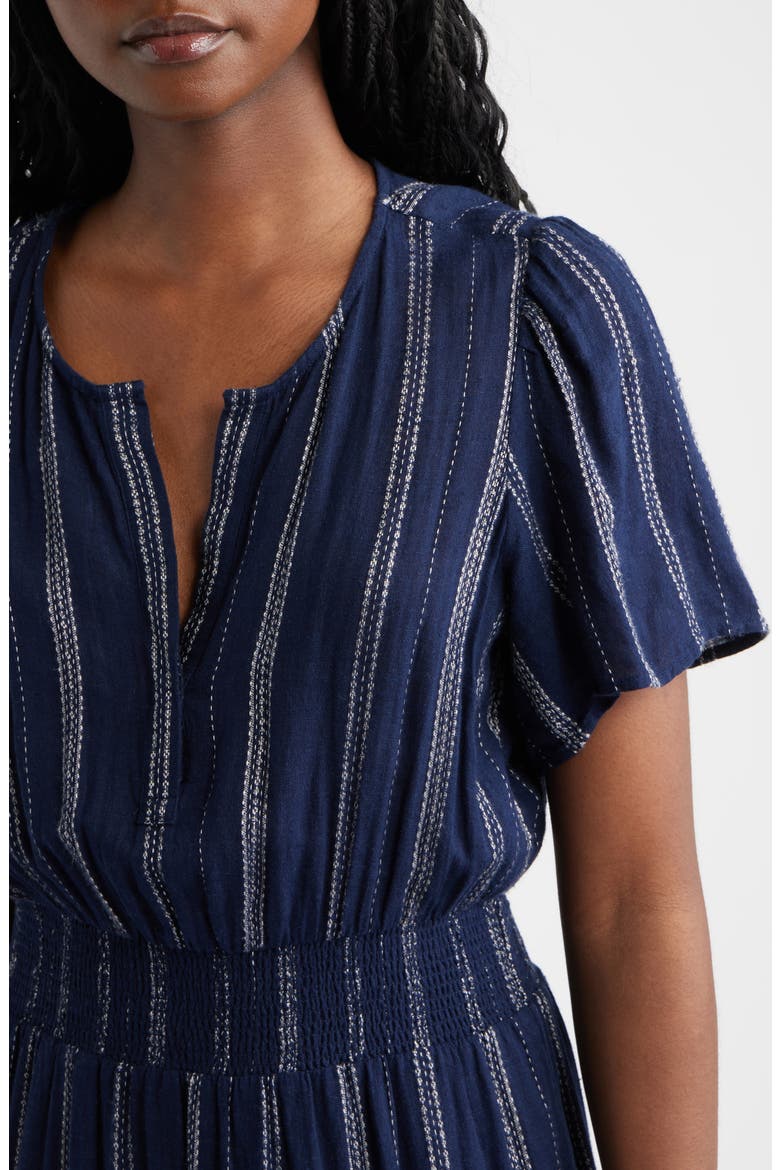 Cannes Stripe Tiered Linen Blend Dress, Alternate, color, MARINA STRIPE