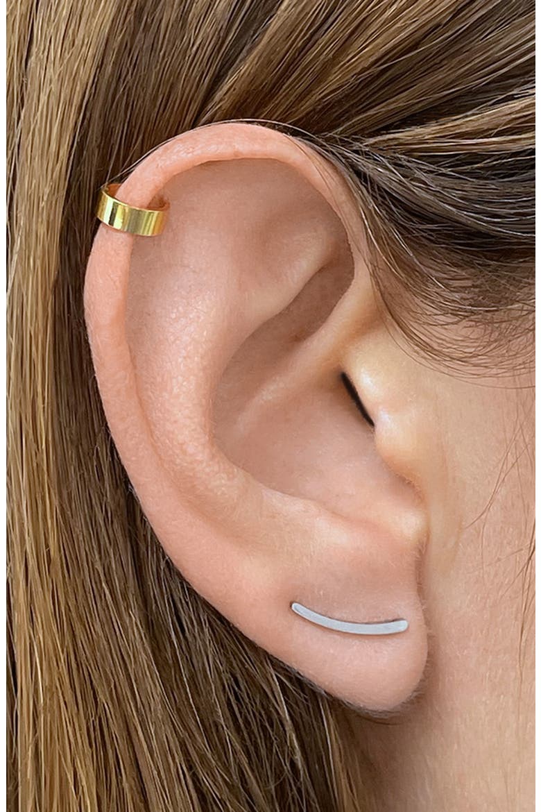 14K Yellow Gold Vermeil Stainless Steel Cuff Earring, Alternate, color, YELLOW