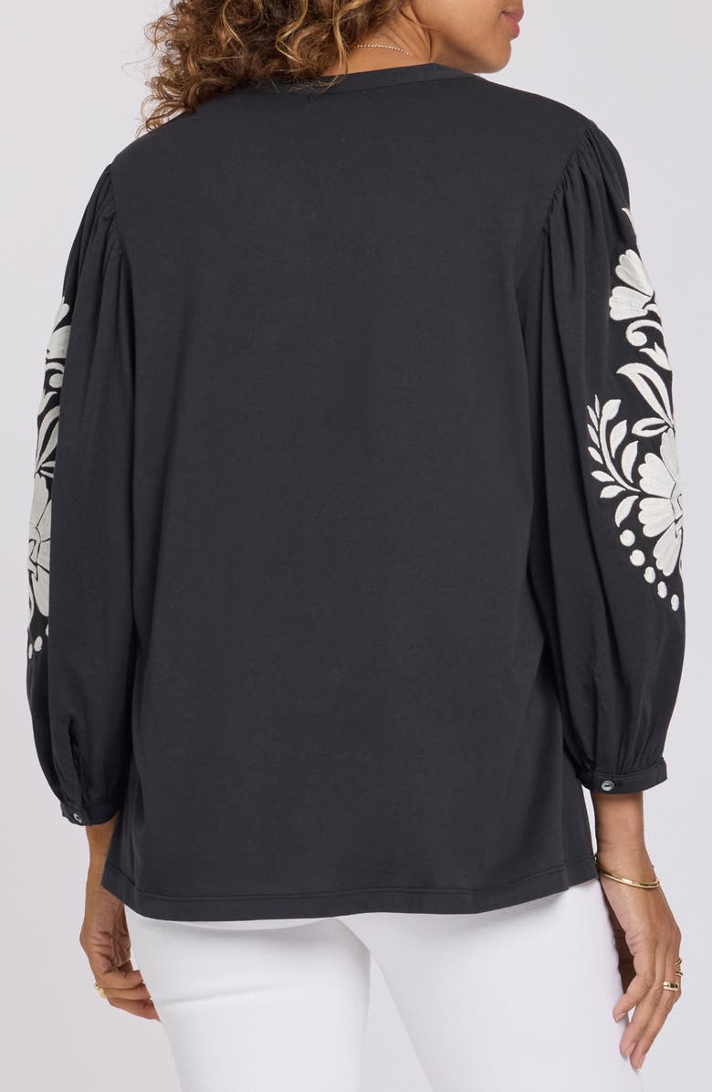 NYDJ Embroidered Balloon Sleeve Cotton Button-Up Shirt, Alternate, color, 