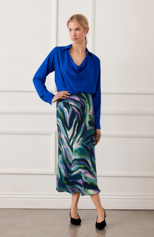 Karen Kane Collared Cowl Neck Top In Blue