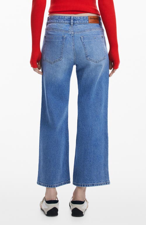 Desigual Embroidered Patch Crop Straight Leg Jeans In Medium Blue