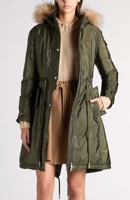 Moncler Moustique Long Parka with Faux Fur Trim