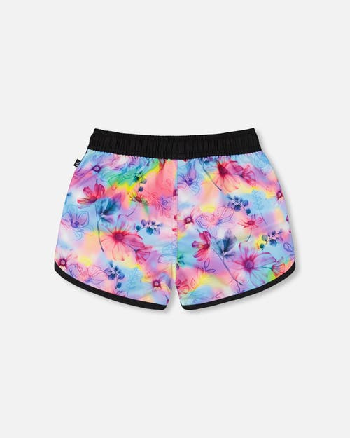 DEUX PAR DEUX DEUX PAR DEUX GIRL'S PRINTED SWIM SHORTS BUTTERFLIES ON MULTICOLORED AND BLACK BACKGROUND 