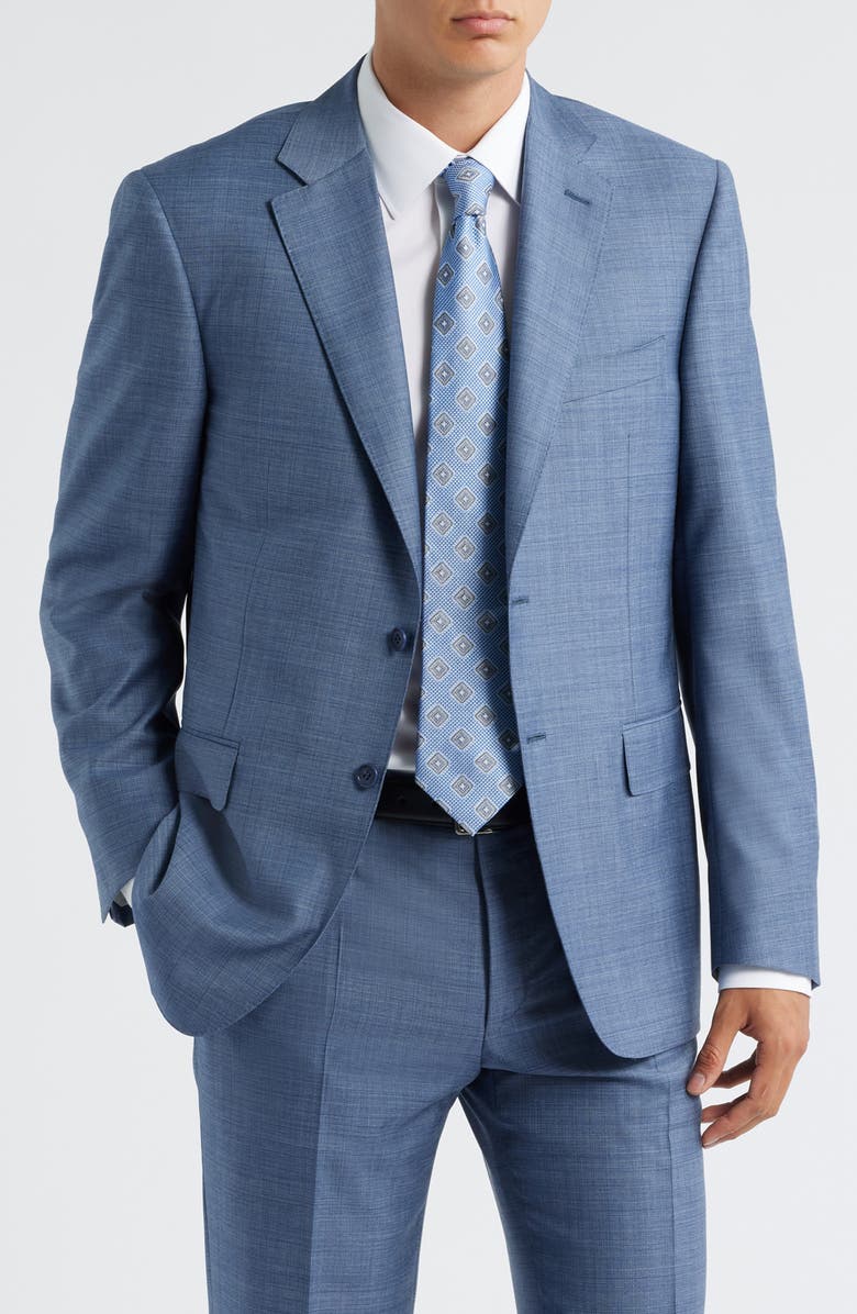 Canali Siena Regular Fit Blue Mélange Super 130s Wool Suit, Alternate, color, Blue