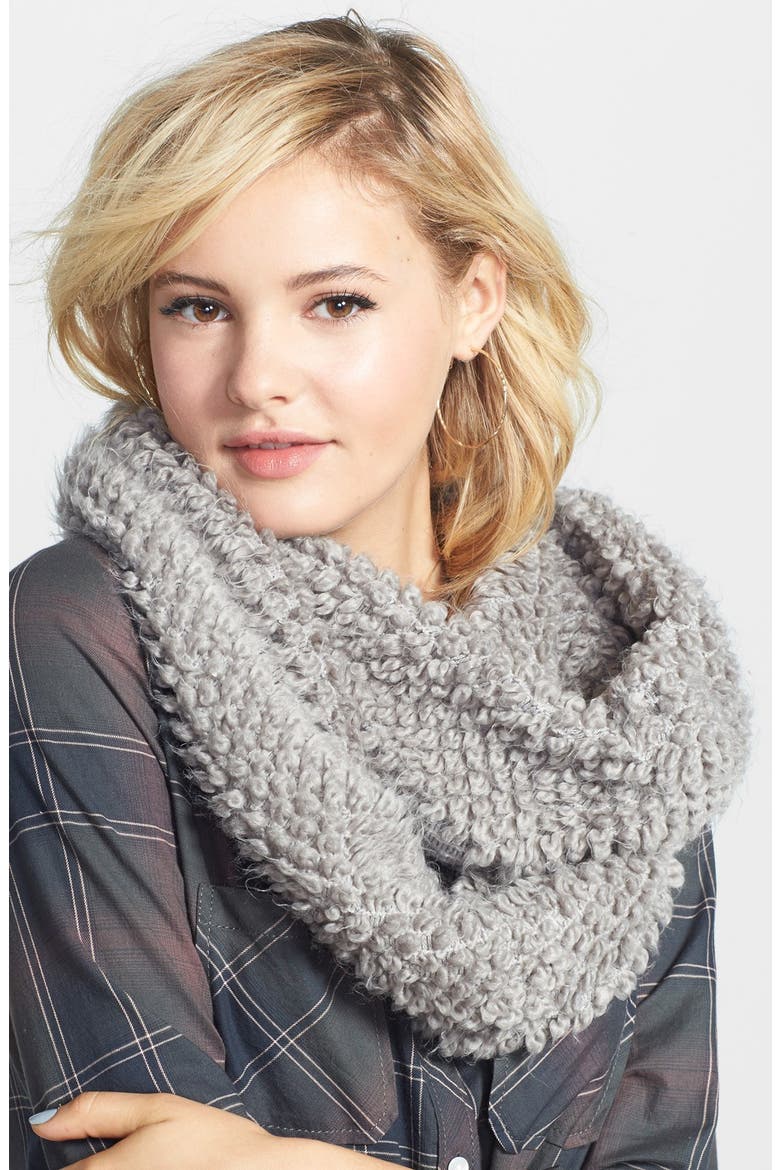 Popcorn Stitch Infinity Scarf, Main, color, HEATHER GREY