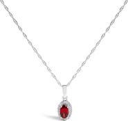 Haus of Brilliance 10K White Gold 5x3mm Gemstone and Diamond Accent Halo Oval Shape 18" Pendant Necklace