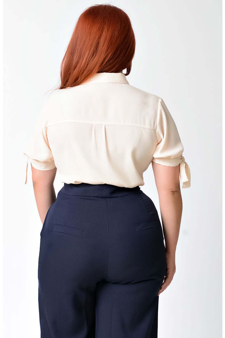 Plus Size 1950s Tie Cuff Blouse, Alternate, color, Cream