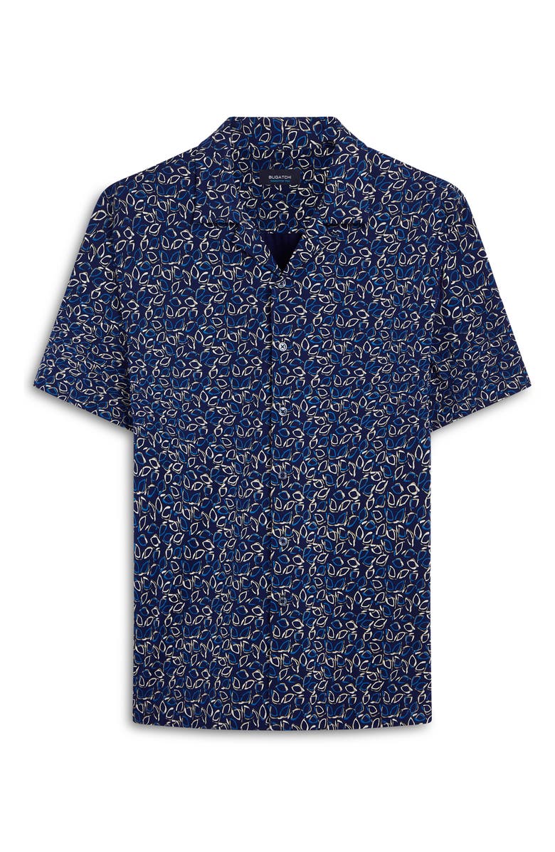 Bugatchi OoohCotton<sup>®</sup> Tech Leaf Print Knit Short Sleeve Button-Up Camp Shirt, Alternate, color,