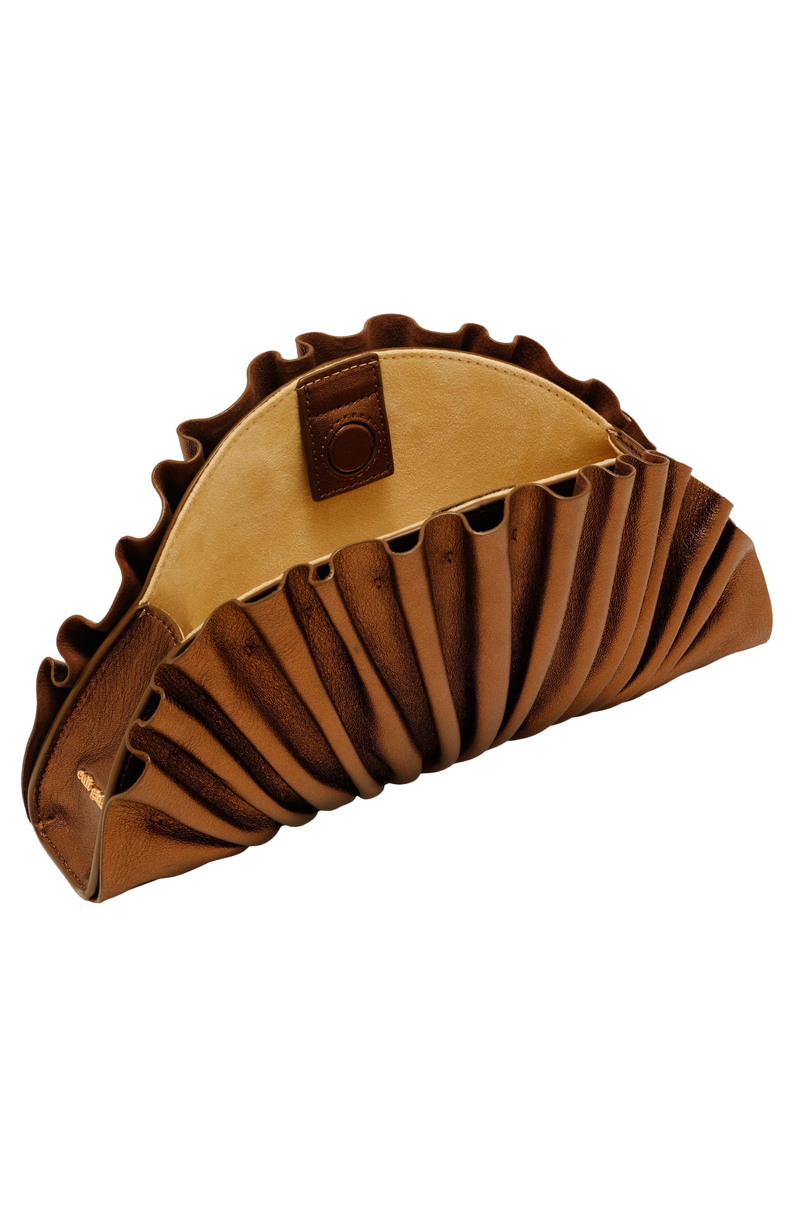 Nala Pleated Leather Clutch, Alternate, color, BRONZE