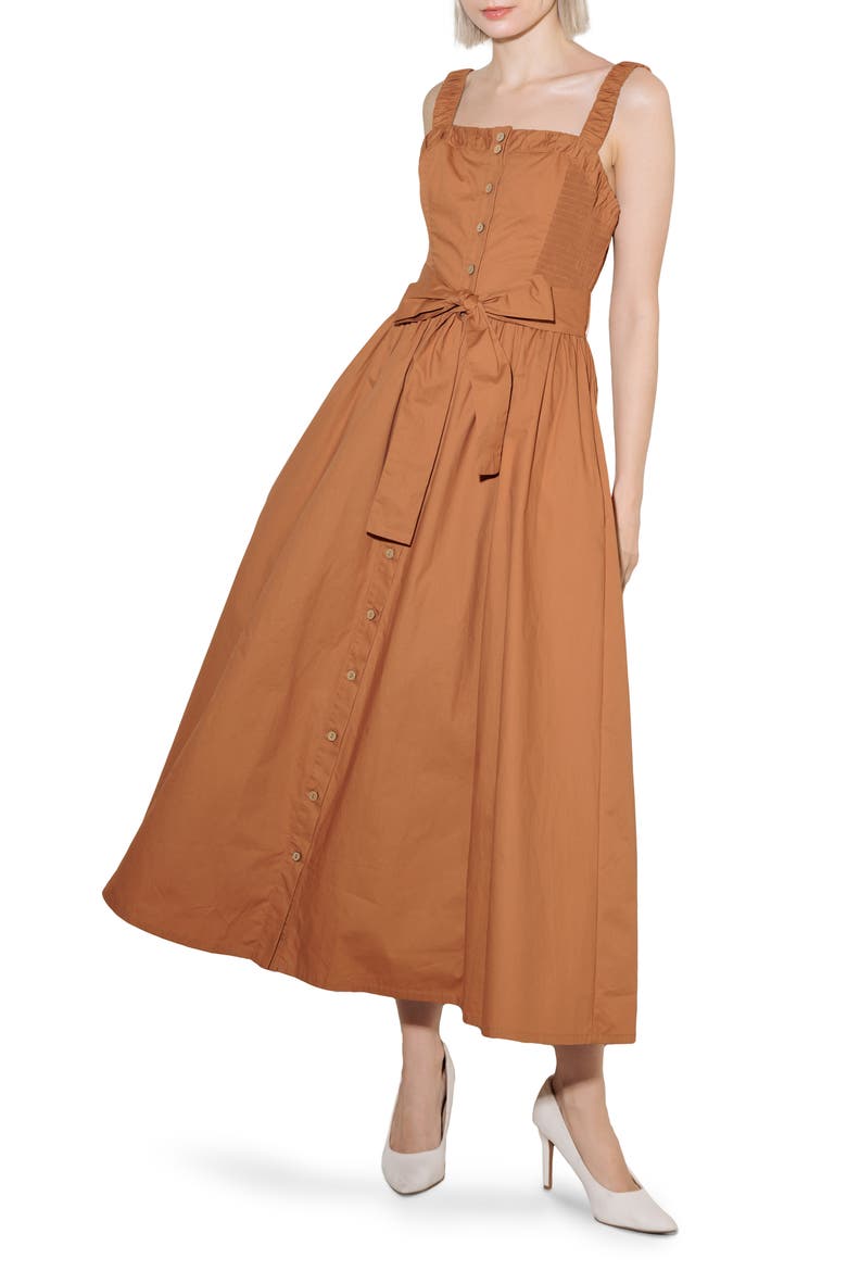 Tie Waist Sleeveless Maxi Dress, Main, color, BROWN