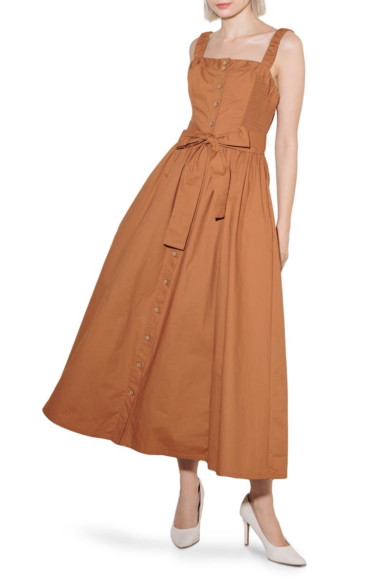 FREEMARKET Tie Waist Sleeveless Maxi Dress, Main, color, Brown