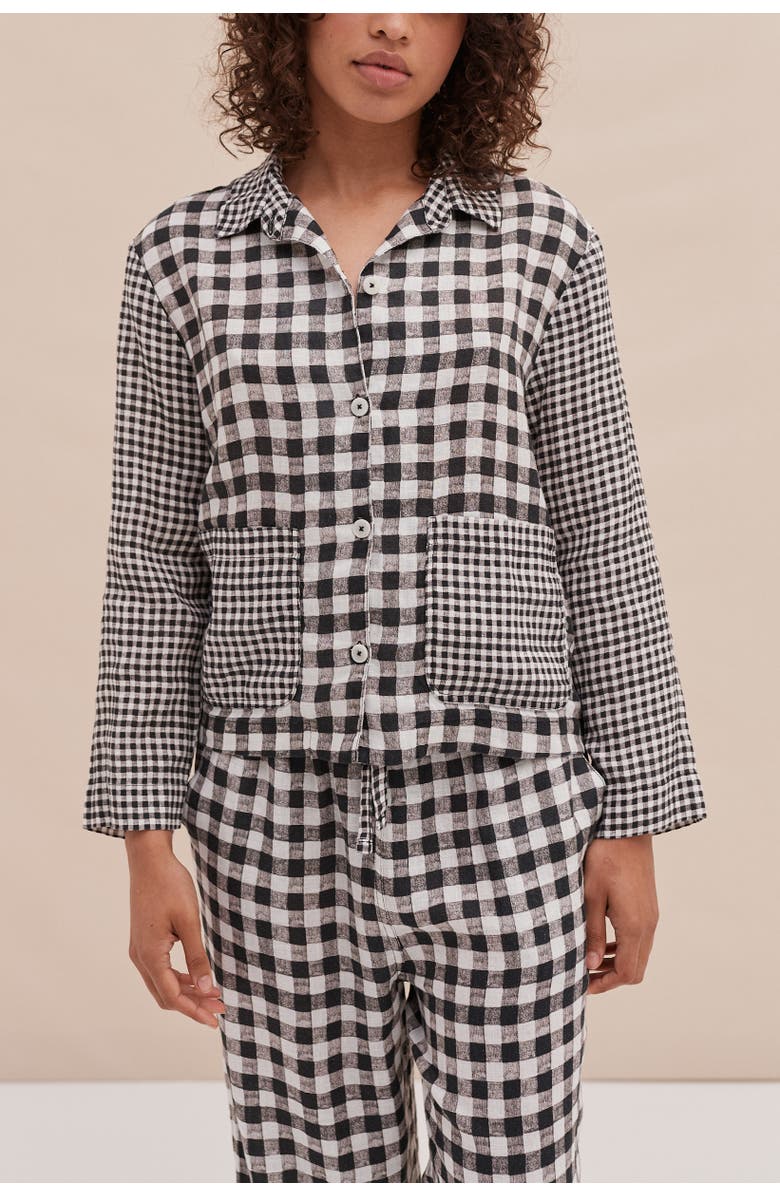 Desmond & Dempsey Pajama Pocket Set, Alternate, color, Gingham Linen Black/White