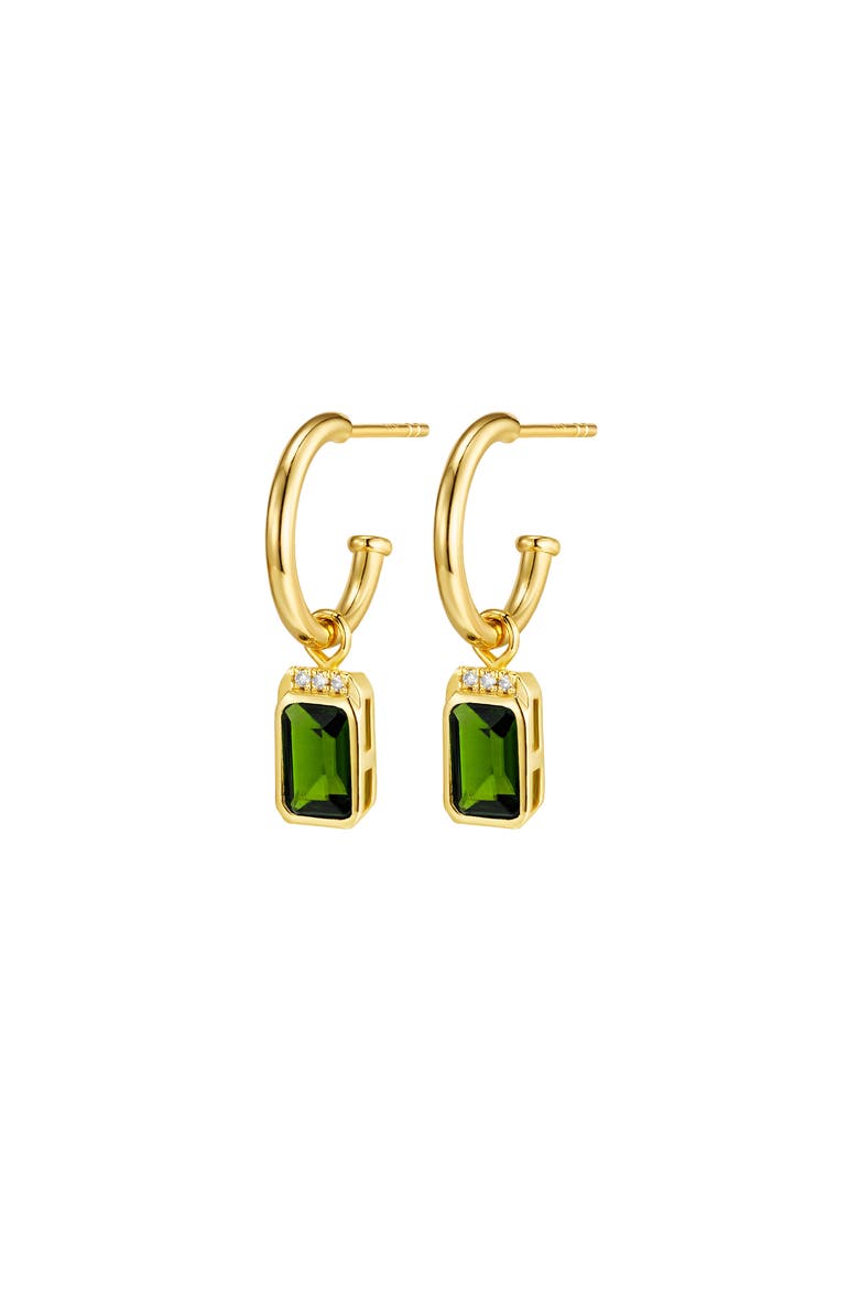 Noelle Diamond Hoops | 6 natural diamonds - 2 diopside gemstones| 925 Sterling Silver | Earrings | Hoop | Yellow 18k-Gold Plated, Main, color, Diopside Green