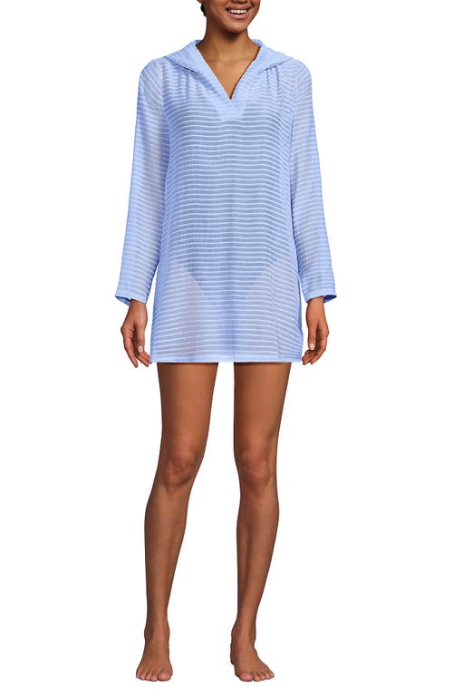 Lands' End Cotton Jersey Long Sleeve Hooded Swim Cover-up Dress In Soft Cloud Blue