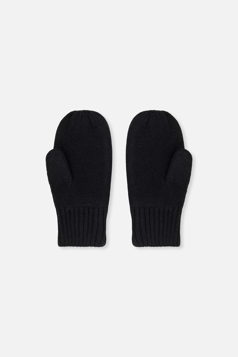 Ribbed Cuff Faux Leather Patch Knit Mittens, Alternate, color, Black