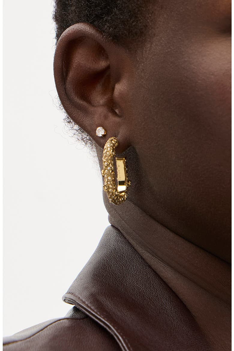 Pavé Crystal Floral Oval Hoop Earrings, Alternate, color, CRYSTAL/ GOLD