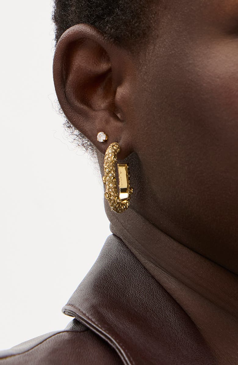 COACH Pavé Crystal Floral Oval Hoop Earrings, Alternate, color,