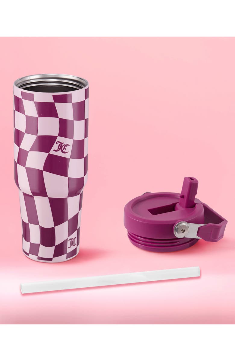 Juicy Couture 30-Ounce Stainless Steel Flip Sip Water Tumbler, Alternate, color, Pink Wavy Check