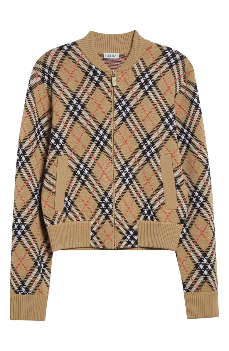 Burberry Check Sweater Jacket, Alternate, color, Sand Ip Check