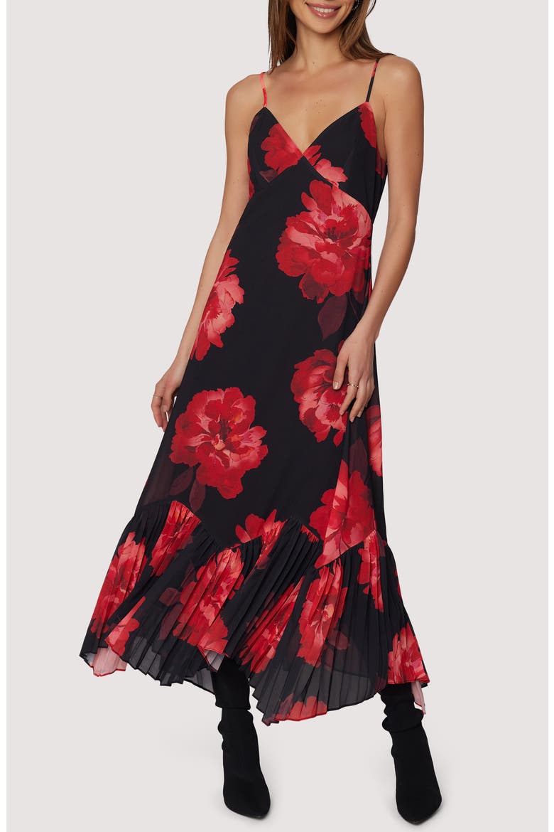 Scarlet Melody Midi Dress, Main, color, BLACK RED FLORAL
