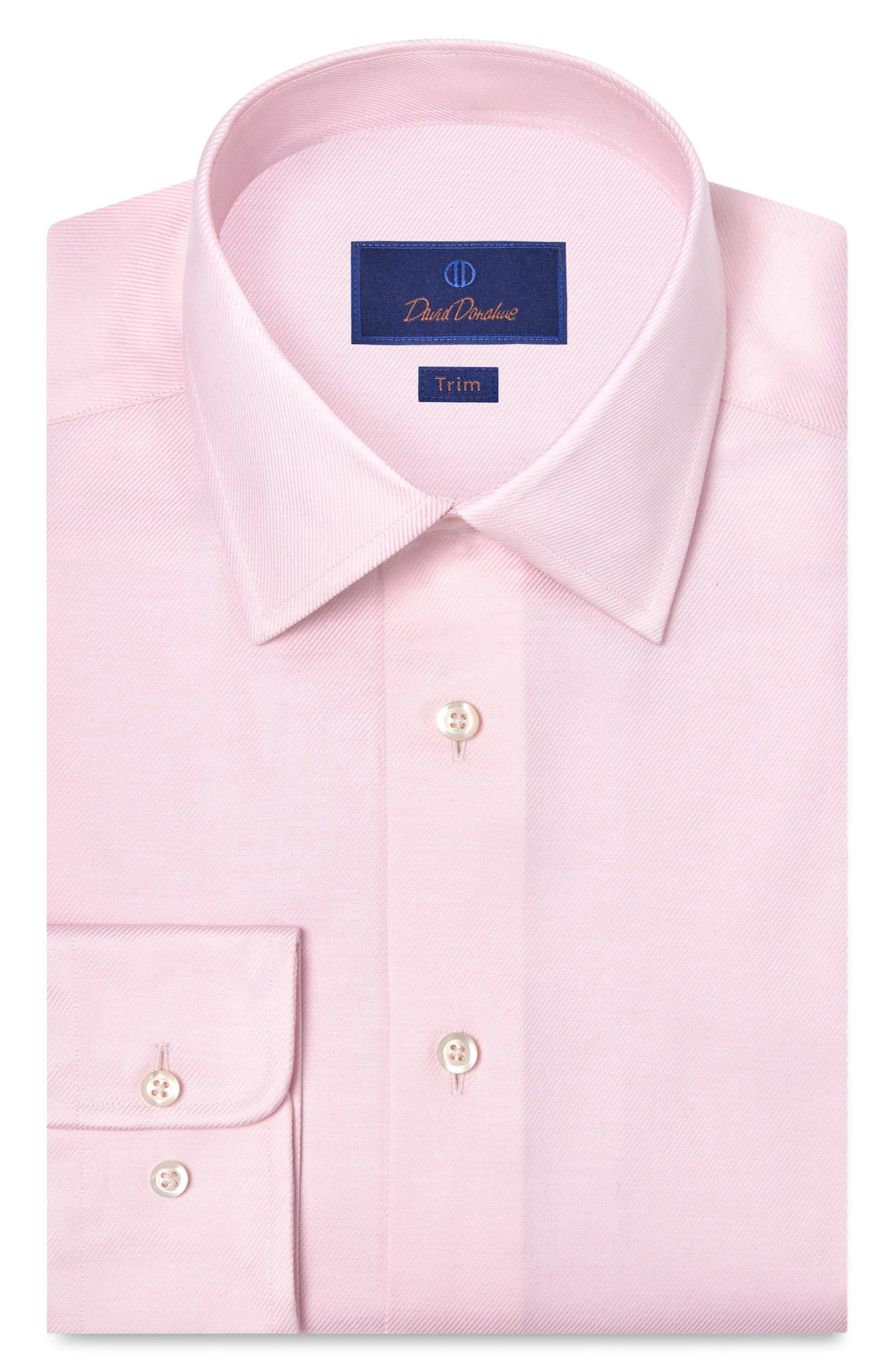 Trim Fit Solid Stretch Cotton Twill Dress Shirt