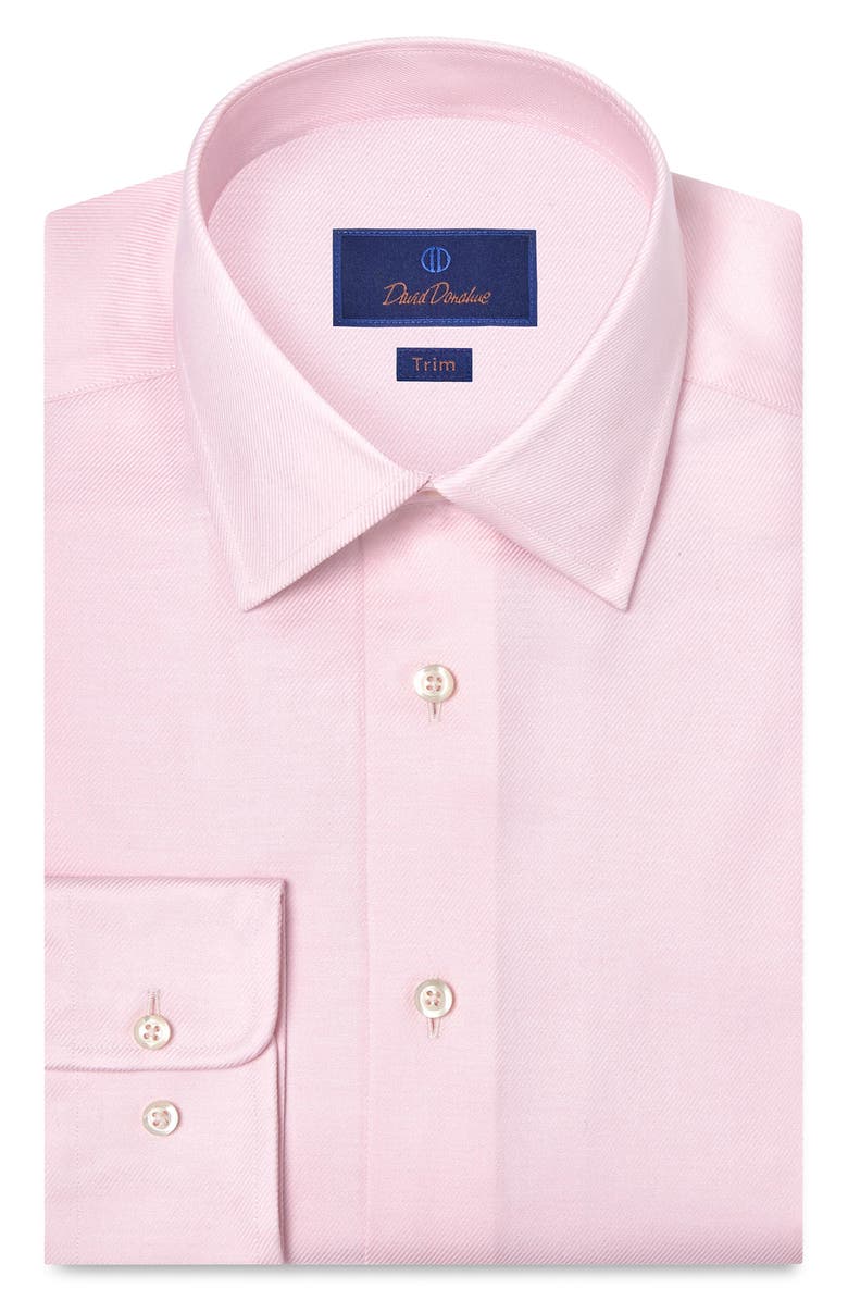 David Donahue Trim Fit Solid Stretch Cotton Twill Dress Shirt, Main, color, Pink
