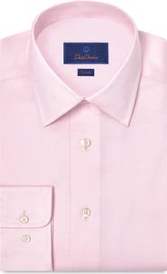 David Donahue Trim Fit Solid Stretch Cotton Twill Dress Shirt