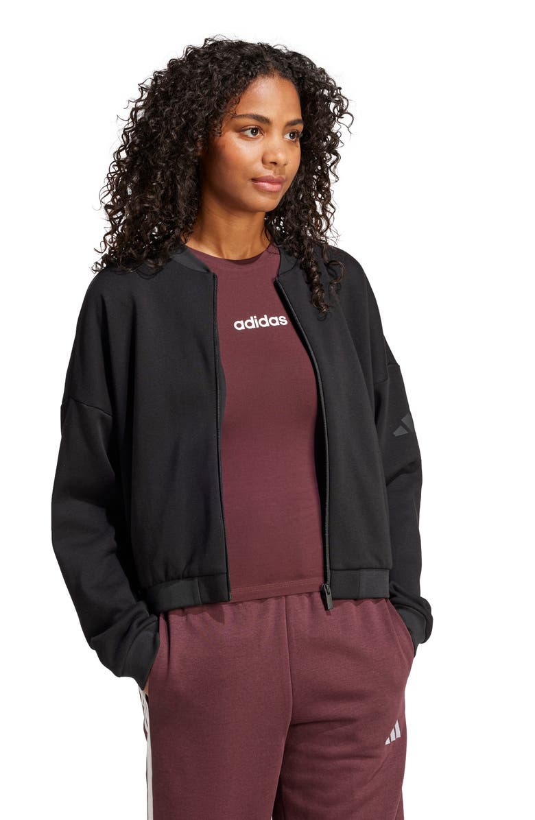 adidas Fleece Bomber Jacket, Alternate, color, Black