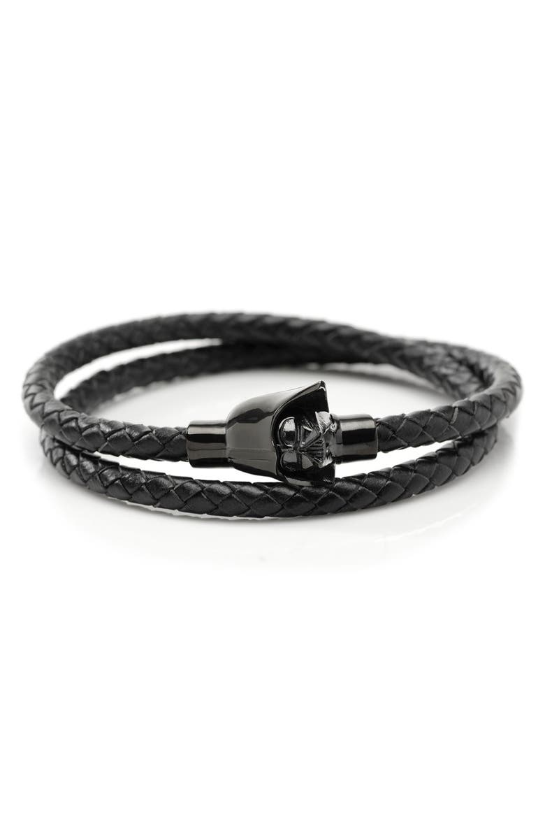 Cufflinks, Inc. Star Wars<sup>™</sup> - Darth Vader Braided Leather Wrap Bracelet, Main, color, Black