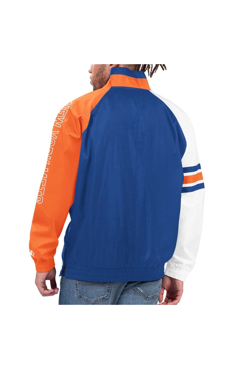 STARTER Men's Starter Royal/Orange New York Mets Elite Raglan Half-Zip Jacket, Alternate, color, 