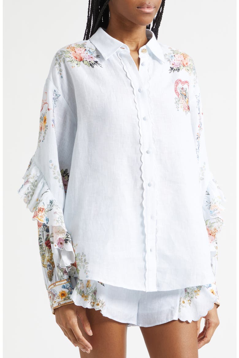 Seville Sweetheart Frill Detail Linen Button-Up Shirt, Alternate, color, SEVILLE SWEETHEART