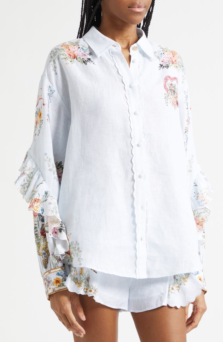 Camilla Seville Sweetheart Frill Detail Linen Button-Up Shirt, Alternate, color, Seville Sweetheart