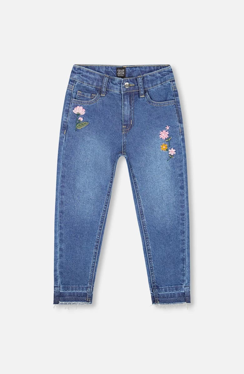 Deux par Deux Jeans with Frayed Hems and Floral Embroideries, Main, color,